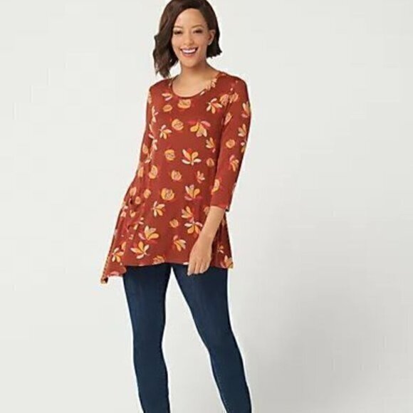 Logo by Lori Goldstein womens maroon and flower asymmetrical tunic size medium - Picture 1 of 9